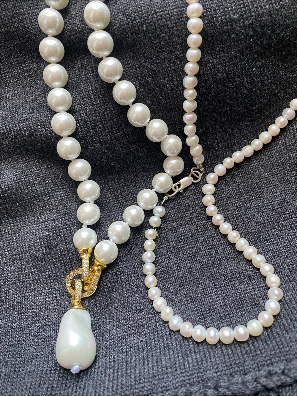 White Pearl Necklace with Gold Accent and Drop Pearl (single necklace)